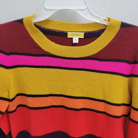 J. CREW Cashmere Crewneck Sweater in Multistripe Bright  Colors  Small AR536 - Picture 3 of 7